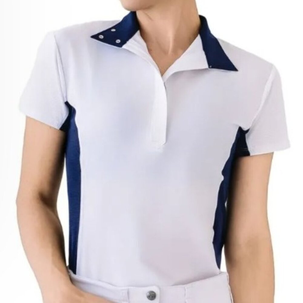 CHILDS Equestrian short sleeve HUNT SHIRT in WHITE & NAVY by ROMFH size MEDIUM